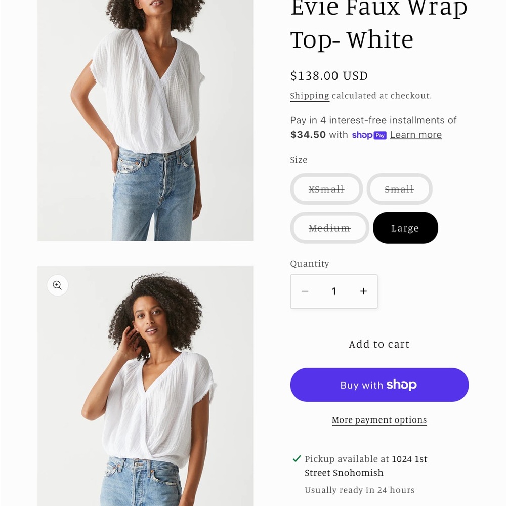 Michael Stars Evie Faux Wrap Top- White - Picture 6 of 7
